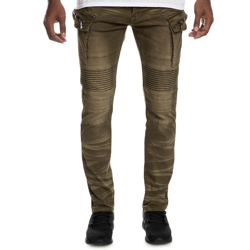 Smoke Rise Olive Green Moto Cargo Slim Jeans Size Men’s 44/32
